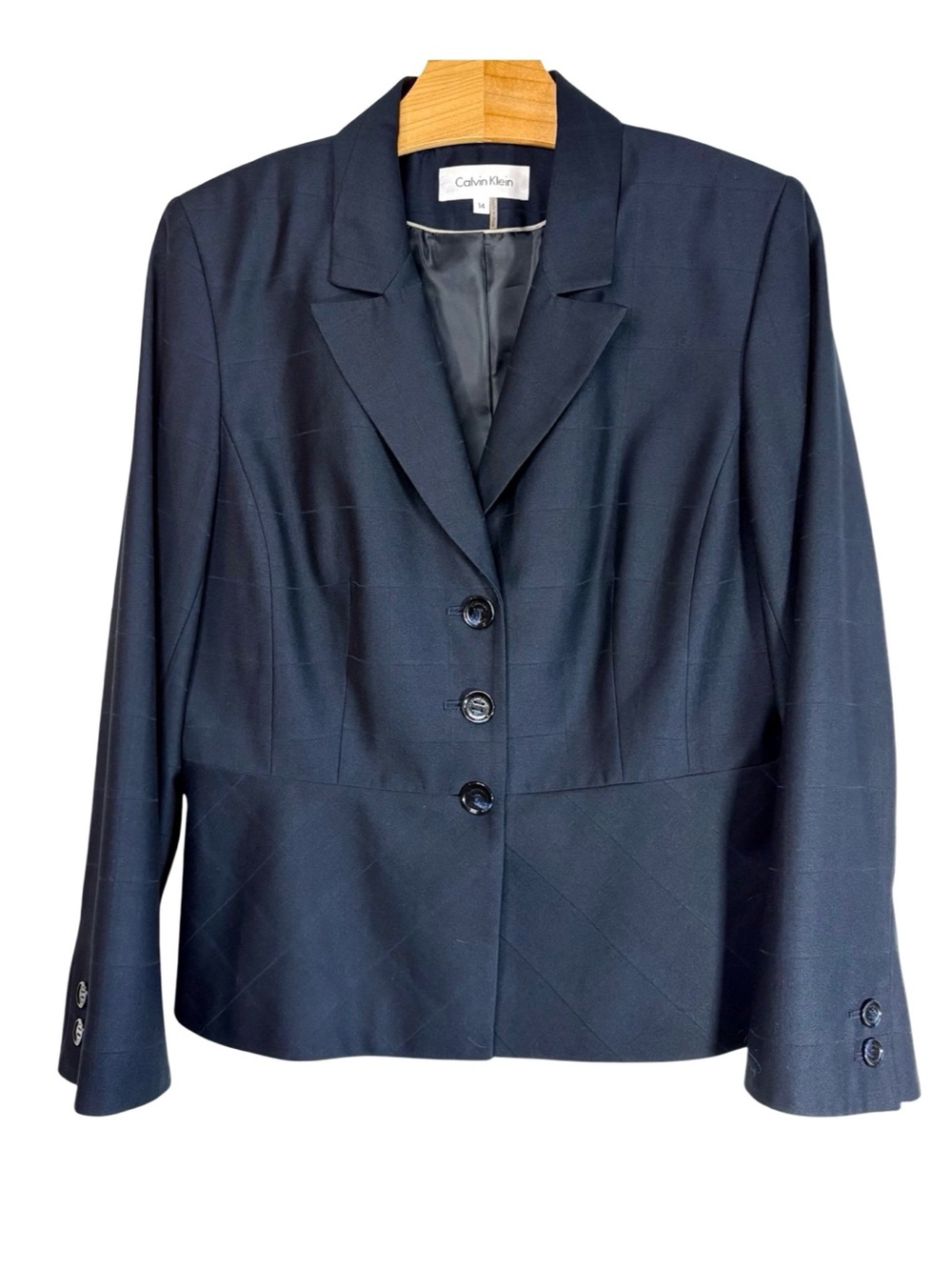 Calvin Klein Navy Peplum Career Blazer Jacket Size 14